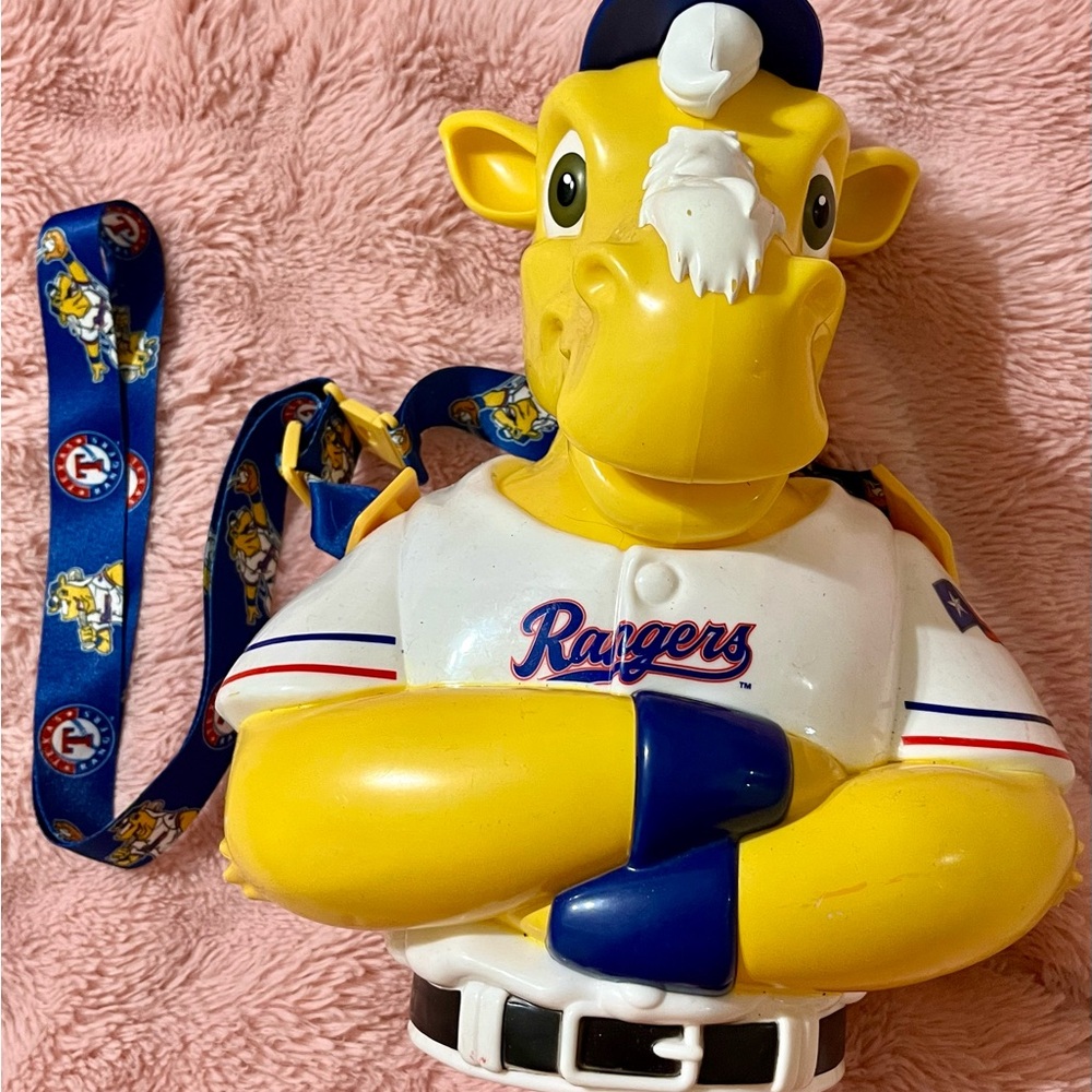 Texas Rangers Yellow and Blue Mascot Popcorn Bucket Collectible with Lanyard